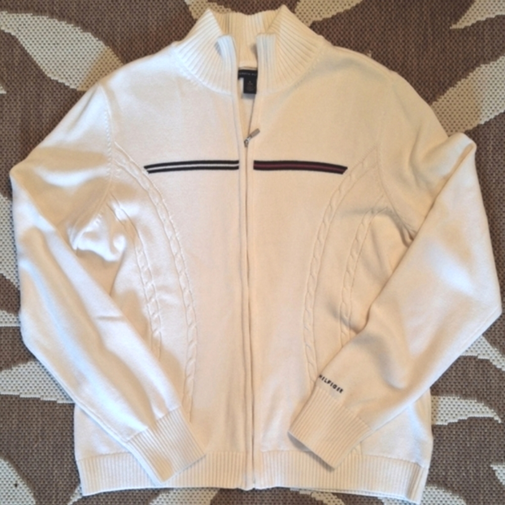 Tommy Hilfiger Cream Zip Sweater Cardigan, Size XL, EUC
